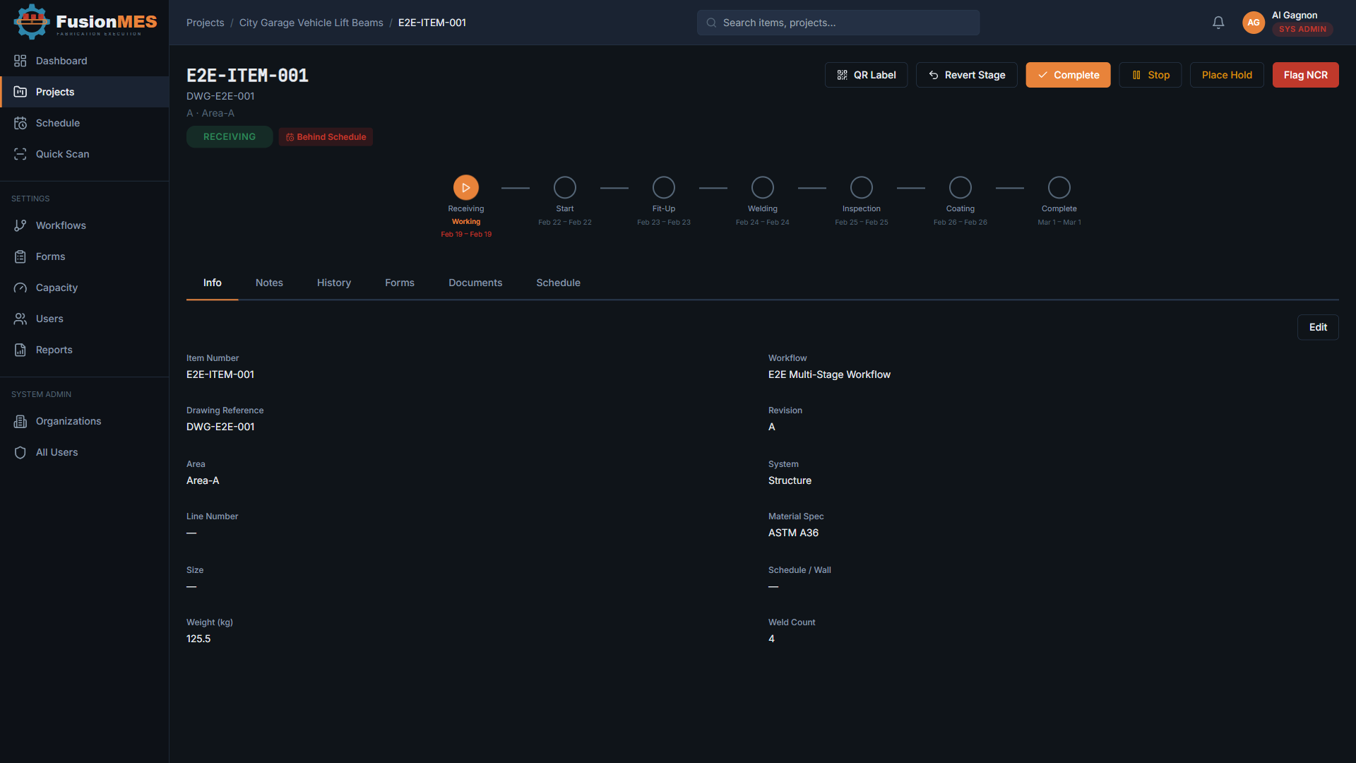 FusionMES Item Detail